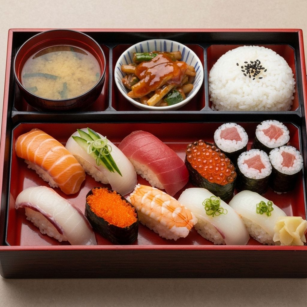 Bento box japonés tradicional con sushi